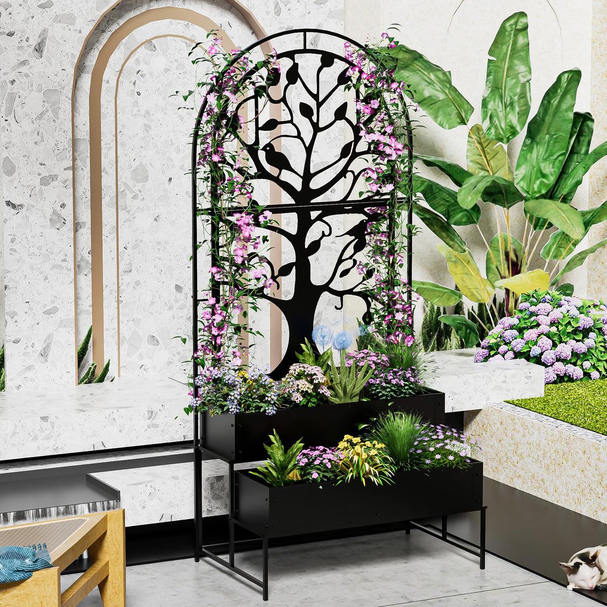 Arched Planter Box Set of 2, Outdoor Privacy Planters, Raised Garden Bed