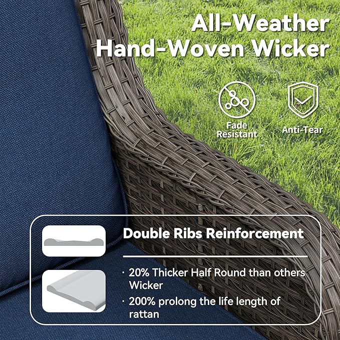6 Piece Outdoor Wicker Patio Furniture Set, Outdoor Swivel Rocker Patio Chairs Set with Thickened Olefin Cushions, High Back and Deep Seating, Hand-Woven PE Rattan for Porch, Deck