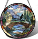 AMDERVEN Stained Glass Window Hanging, Blue Landscape Arch Bridge Sun Catcher for Door Home Decor Suncatcher Christmas Mother's Day Birthday Gifts for Women Men Mom and Nana 9.8 in