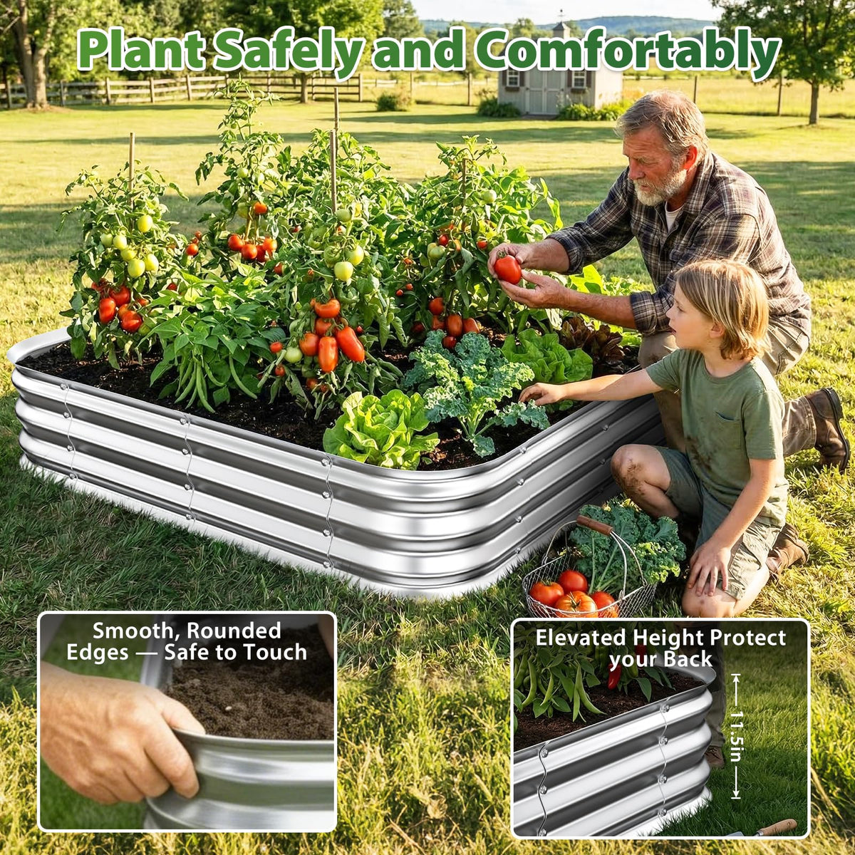 Square Raised Garden Bed 4x4 ft for Vegetables, Herbs & Flowers, 12" Deep