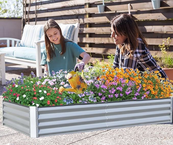 Domi Galvanized Raised Garden Bed, Outdoor Planter Garden Boxes Large Metal Planter Box for Gardening Vegetables Fruits Flowers, Silvery (6x3x1ft)