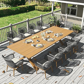 LayinSun Outdoor Dining Set for 10, 11 Pieces Patio Furniture Sets with Aluminum Dining Table and Rope Weave Chairs