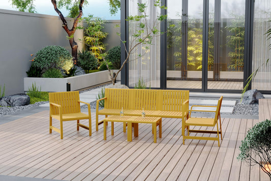 EMOBACO 5 Piece Outdoor Furniture Set - Wicker Furniture Patio Conversation Set, Outdoor Swivel Rocker Chairs with 3-Seater Sofa and 2 Ottomans for Small Space, Brick Yellow