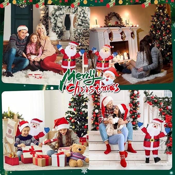 Lighted Christmas Santa Claus Outdoor Decorations, Christmas Standing Santa Claus 3D Super Large Lighted Holiday Displays Family Set Decoration Outdoor Indoor Yard