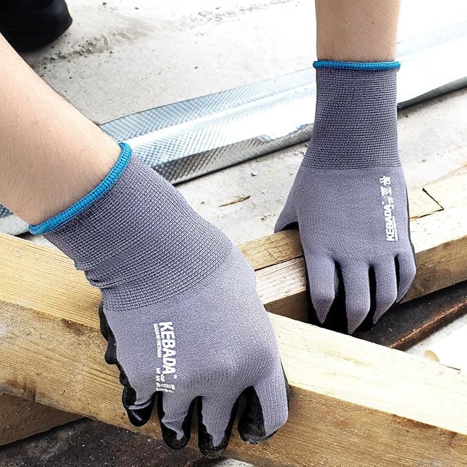 Kebada W5 Work Gloves Bulk Pack (60 Paris), Foam Nitrile Coated Working Gloves with Grip, Ultra Stretchable Spandex Knit Gloves for Gardening and Light Duty Mechanic Work, Medium (Made in Vietnam)