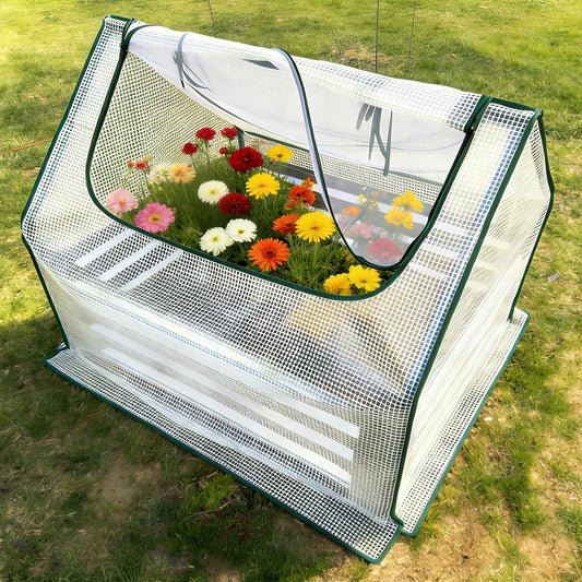 Miory Raised Garden Bed with PE Cover, 4x2.5x1 FT Galvanized Planter Box Outdoor with Mini Greenhouse, 2 Zippered Windows for Vegetables, Flowers, Includes Plant Labels & Gloves