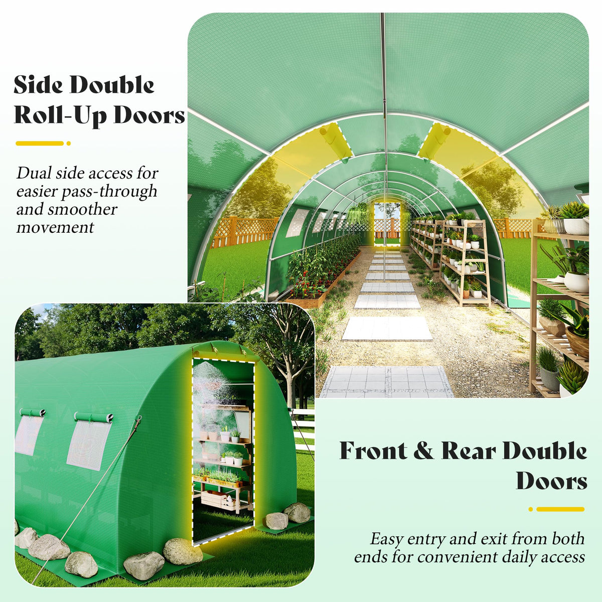 AMERLIFE 44x10 FT Green Walk-in Tunnel Greenhouse with Watering System