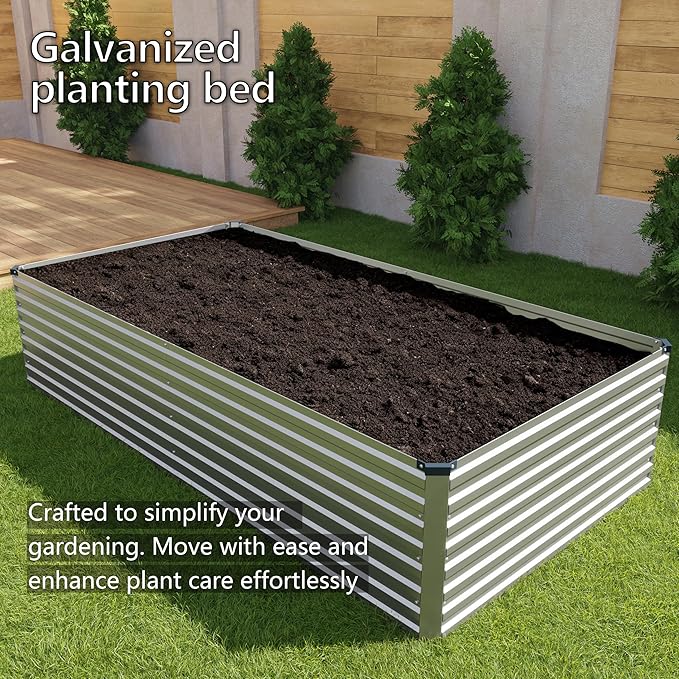 DIIYIV 12x2x2FT Galvanized Raised Garden Bed Kit,Vegetable Plant Boxes-Rectangle Metal Flower Box,Large Planter Raised Beds Outdoor Garden for Planting,Fruit,Herb-Silver