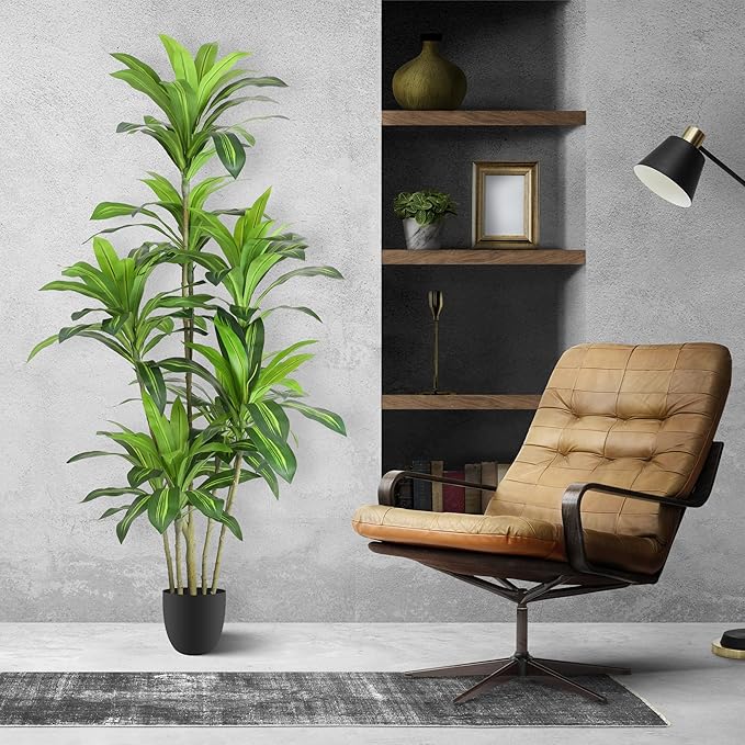 Waoops Artificial Plants 6Ft Dracaena Fragrans Faux Trees with 8 Heads Fake Tree for Home Decor Indoor or Outdoor Office Decoration Housewarming Gift