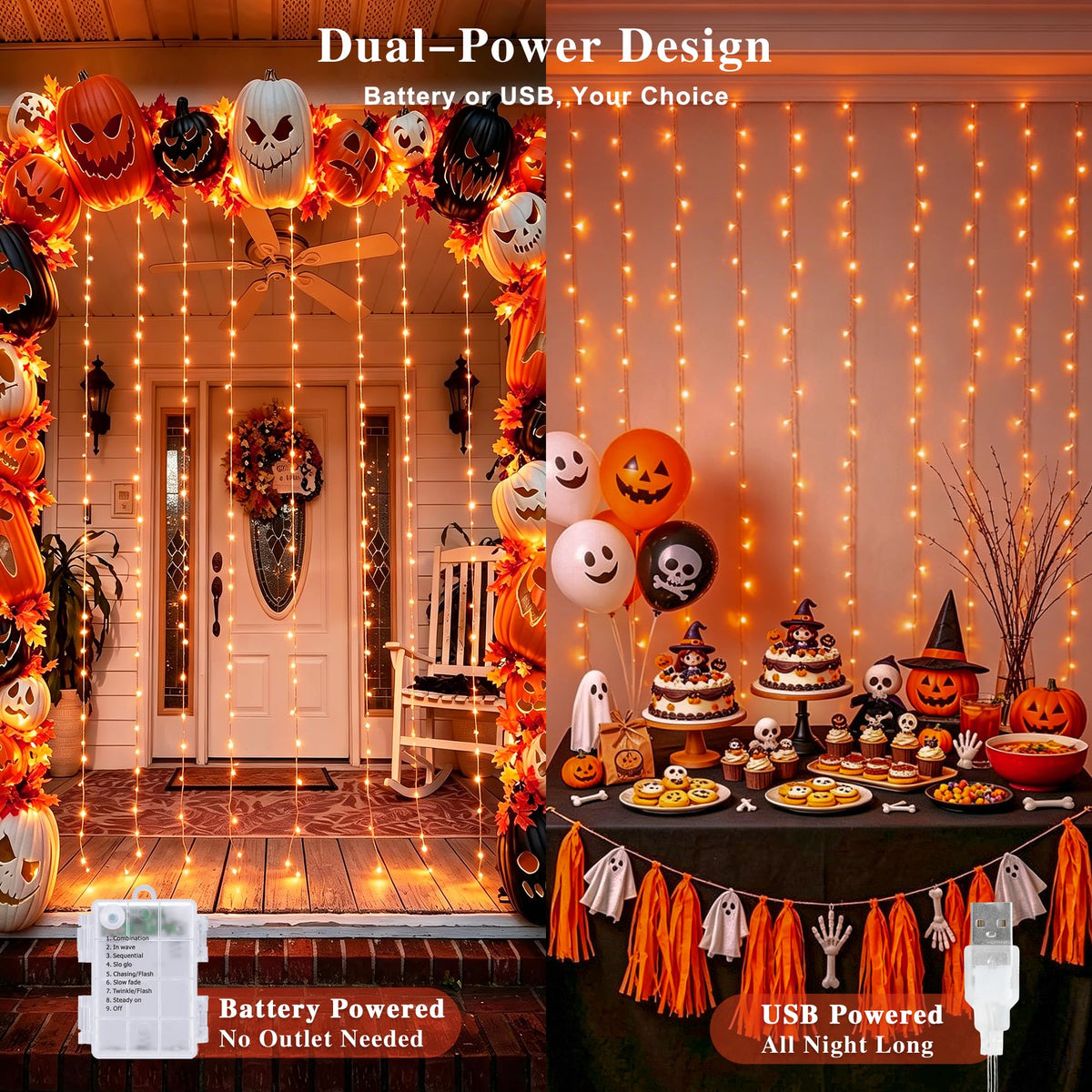 JMEXSUSS 200 LED Orange Halloween Curtain Lights