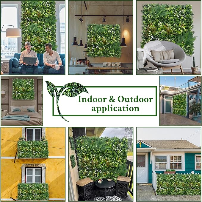 ODTORY Artificial Grass Boxwood Hedges Wall Panels: 20"x20" 12P UV-Anti Faux Greenery Fake Ivy Leaves Privacy Fence Screen Backdrop for Garden Covering Privacy, Outdoor Indoor Decor