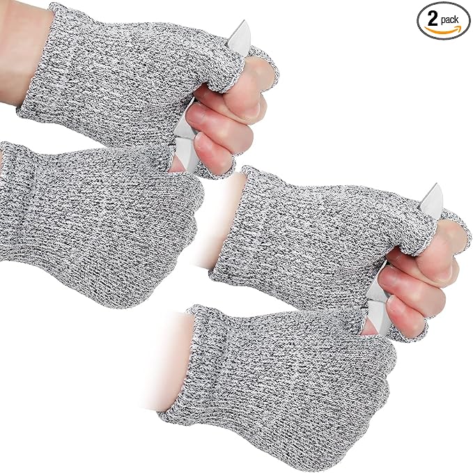 Geyoga 2 Pair Cut Resistant Half Finger Protection Gloves for Home Use (Grey)