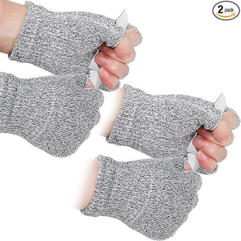 Geyoga 2 Pair Cut Resistant Half Finger Protection Gloves for Home Use (Grey)