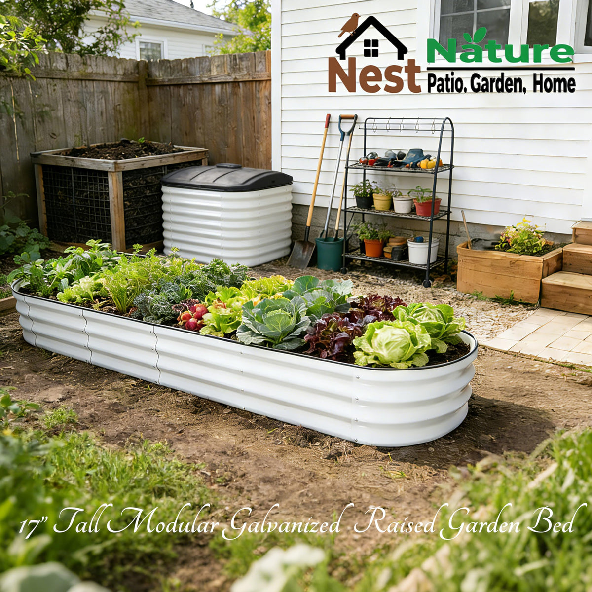 NestNature 17" Tall Galvanized Garden Bed,10-in-2 Modular Raised Garden Bed