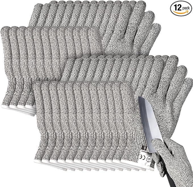 Xuhal 12 Pairs Cut Resistant Gloves Level 5 Protection Cutting Safety Kitchen Anti Cut Gloves for Kitchen (M)