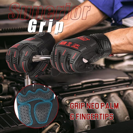 HANDLANDY Anti Vibration Gloves, SBR Padding, TPR Protector, Mechanic Work Gloves (Large, Black)