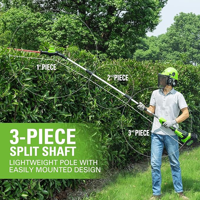 Greenworks 24V Brushless 10" Cordless Polesaw + Pole Hedge Trimmer Combo (Great For Pruning and Trimming Branches / Shrubs), 4.0Ah Battery and Charger Included