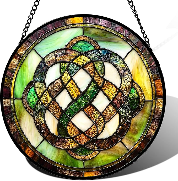 Stained Glass Window Hanging, Tiffany Abstract Totem Sun Catchers Colorful Glass Panel Bless Suncatcher Decor for Birthday for Women, Men, Wife, Aunt, and Mom14.9x14.9 in