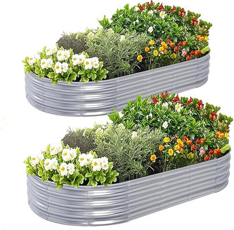 Galvanized Raised Garden Bed Kit, Planter Garden Boxes Outdoor, Oval Large Metal for Vegetables Fruits, Flowers Planter Boxes, Easy Assembly Garden Bed Kit 4x2x1 FT (2-Pack)