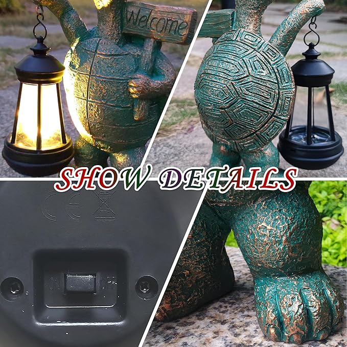 JOYBEE Garden Statues Turtle with Solar Lantern Outdoor Decor-Turtle Solar Figurines Lights Decorations for Patio Yard Lawn Ornaments-Gifts for Birthday Easter Housewarming