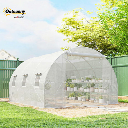 Outsunny 10'x11'x6' Walk-in Tunnel Greenhouse Hoop House Mesh Door White