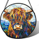 Stained Glass Window Hanging - Highland Cattle Suncatcher for Door Terrace Garden Home Decor Western Style Brown Cow Sun Catcher Birthday Gifts for Lovers Women Men Dad Mom Nana 11.8 in