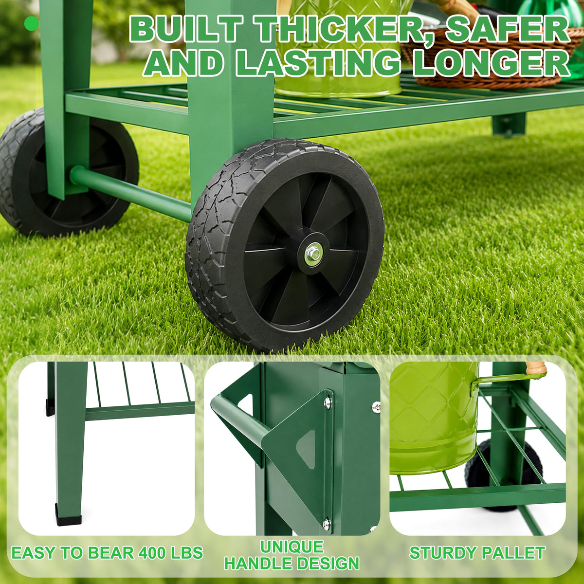 YKTEEDENS Raised Garden Bed with Legs and Wheels, Metal Outdoor, Green