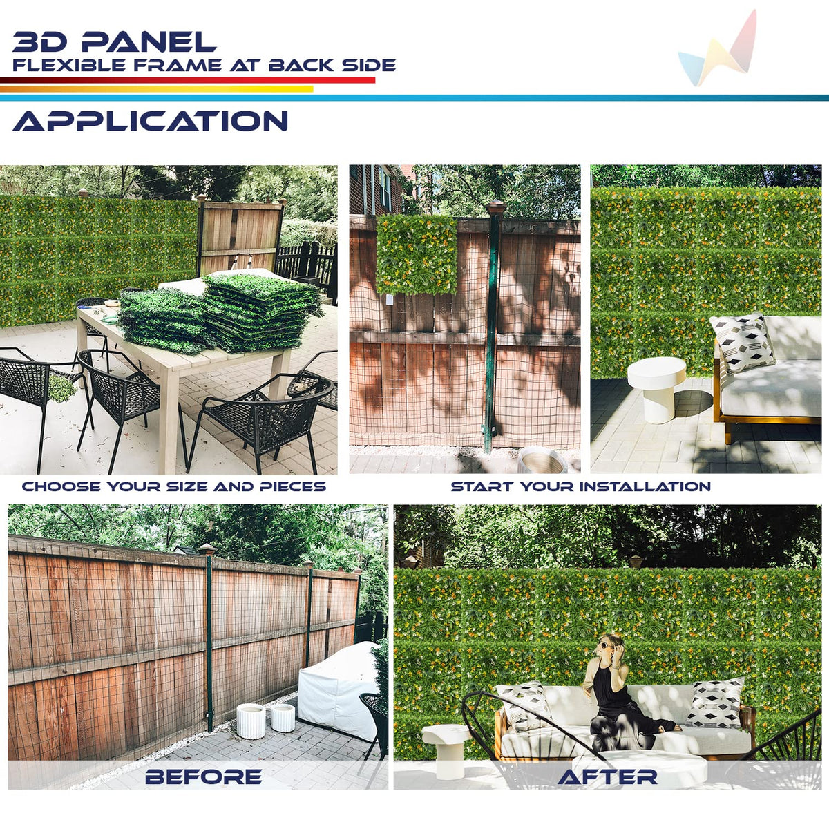 Windscreen4less 24 PCS 40"x40" Artificial Boxwood Panels Faux Plant Grass Green Wall Panel Decoration for Outdoor Indoor Garden Backyard (Style 6)