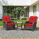 3 Pieces Outdoor Wicker Patio Furniture Set - Patio Chairs Set with Thickened Olefin Cushions, High Back and Deep Seating, Curved Armrest, PE Rattan for Porch, Deck, Balcony,Red