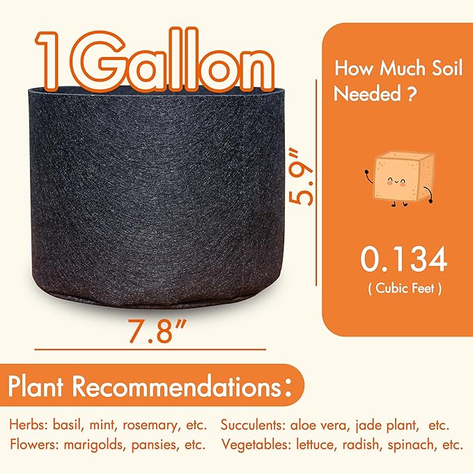 Gardzen 20-Pack 1 Gallon Nonwoven Grow Bags, Aeration Fabric Pots
