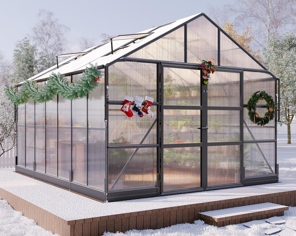 HOWE 10x14x8.4 FT Polycarbonate Greenhouse with 4 Vent Windows