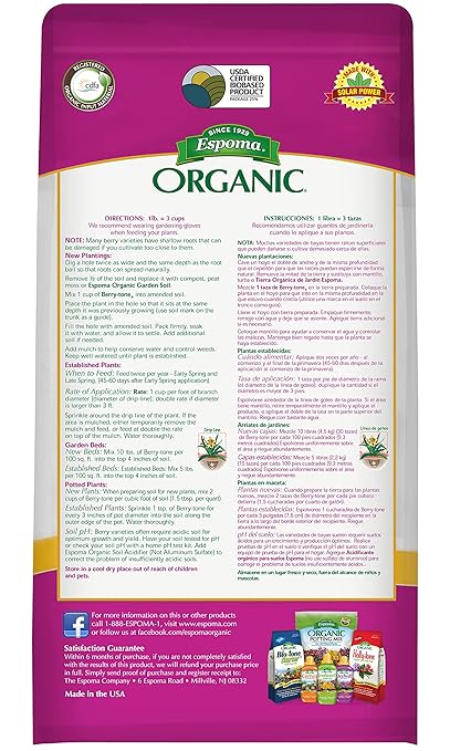 Espoma Organic Berry-Tone 4-3-4 Natural & Organic Fertilizer and Plant Food for All Berries. 4 lb. Bag. Use for Planting & Feeding to Promote Bountiful Harvest - Pack of 2