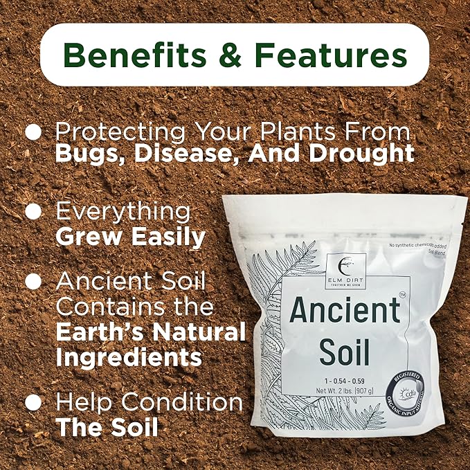Elm Dirt Premium Ancient Soil for All Plants - Organic Plant Soil for Outdoor Plants & Indoor Plant Soil | Garden Soil for Plant Nutrients Growth & Protect your Plants Bugs - Roots Organic Soil (2lbs)