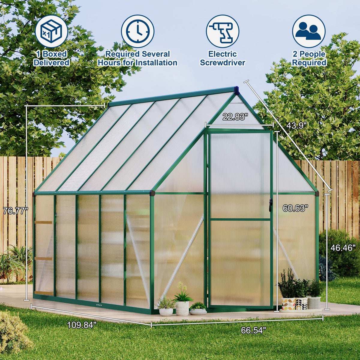 6x9 ft Outdoor Walk-in Greenhouse Aluminum Frame Polycarbonate Panel