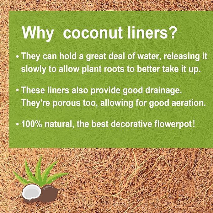 TigeJoy 36inch Trough Coco Coir Liners Planter Replacement, 100% Natural Thick Coco Fiber Liner for Flower Box Decks Garden Flower Pots, 36'' Half Moon Shape Coconut Liner Window Boxes Outdoor