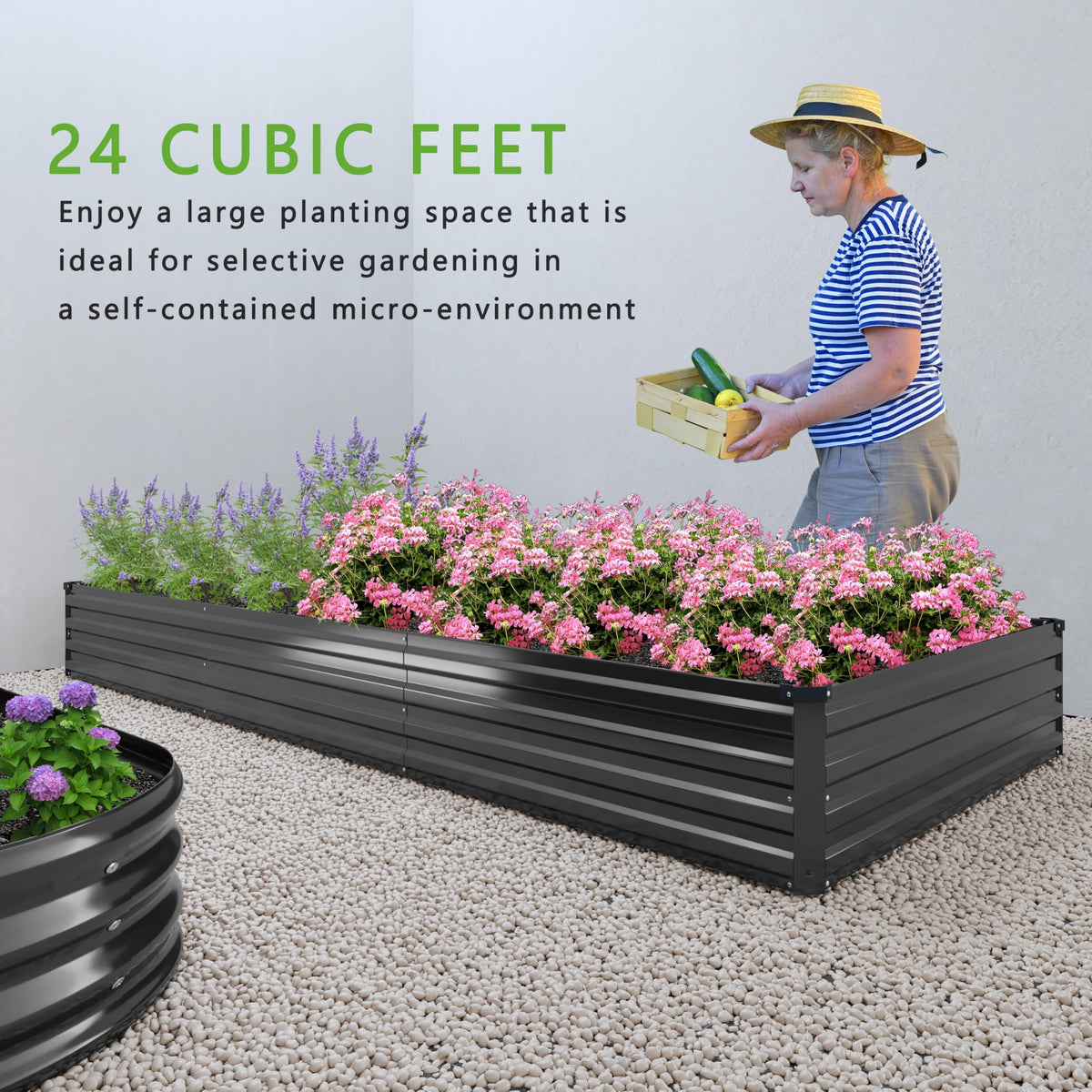 DIIYIV 12x2x1FT Galvanized Raised Garden Bed Kit,Vegetable Boxes-Rectangle Metal Flower Box,Large Planter Raised Beds Outdoor Garden for Planting,Fruit,Herb-Black