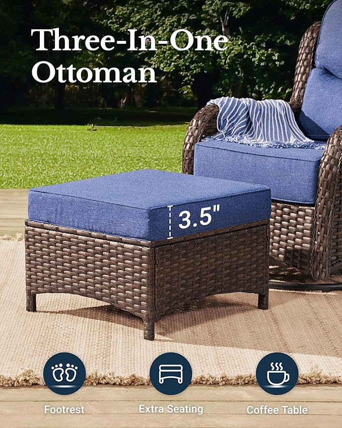 HILLGA Luxury Patio Furniture Set with 6-inch Thick Cushion, Outdoor Couch and High Back Swivel Rocker Patio Chairs, 11PCS Wicker Conversation Set for Deck Yard and Poolside, Blue (V2)