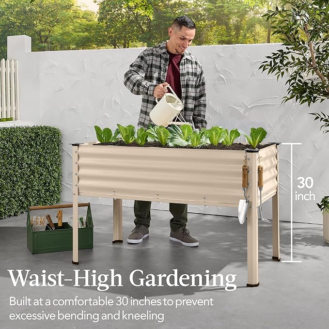 Best Choice Products 48x24x30in Galvanized Raised Garden Bed, Metal Elevated Planter Box, Vegetable Garden for Backyard, Patio, Balcony - Beige