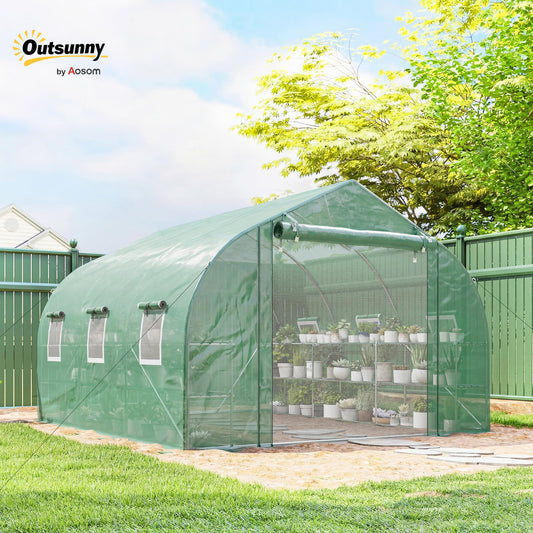 Outsunny 10' x 11' x 6' Walk-in Tunnel Greenhouse with Shelves Green