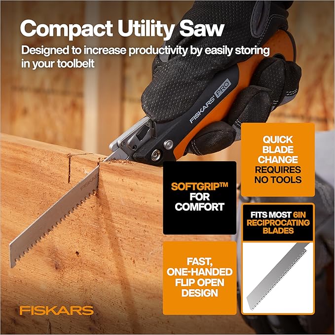 Fiskars House Essentials for New Home Tool Set, 6 Piece Kit w/Loppers, Garden Scissors, Pruners, Folding Saw, IsoCore Hammer, & Utility Knife, Indoor DIY & Outdoor Gardening, Great Housewarming Gifts
