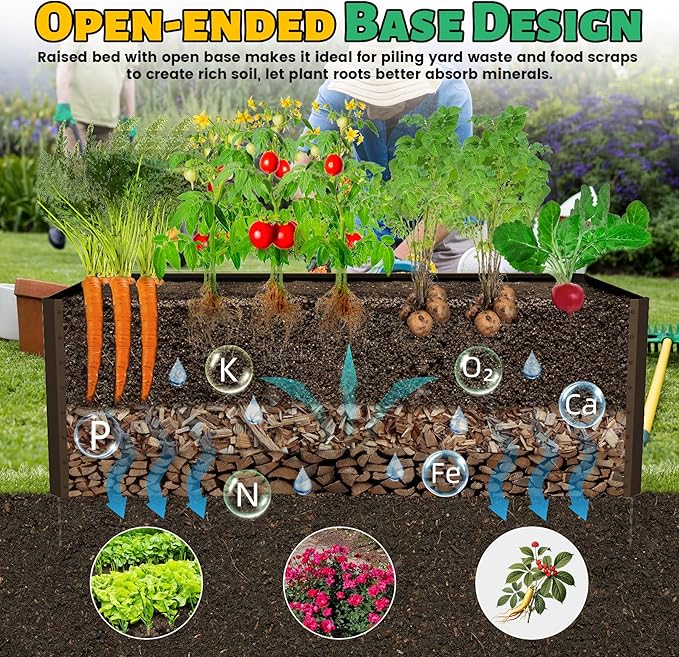 Domi 8×4×2 ft Galvanized Raised Garden Bed, Outdoor Planter Garden Boxes Large Metal Planter Box for Gardening Vegetables Fruits Flowers, Brown