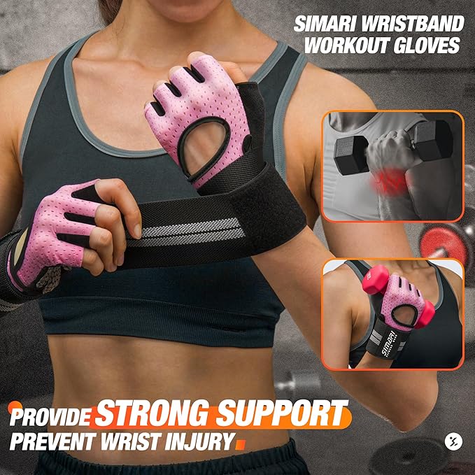 SIMARI Breathable Workout Gloves for Men Women, Padded Weight Lifting Gloves with Wrist Wraps Support, Full Palm Protection, Grip for Gym Training, Fitness, Weightlifting, Exercise Fingerless Black
