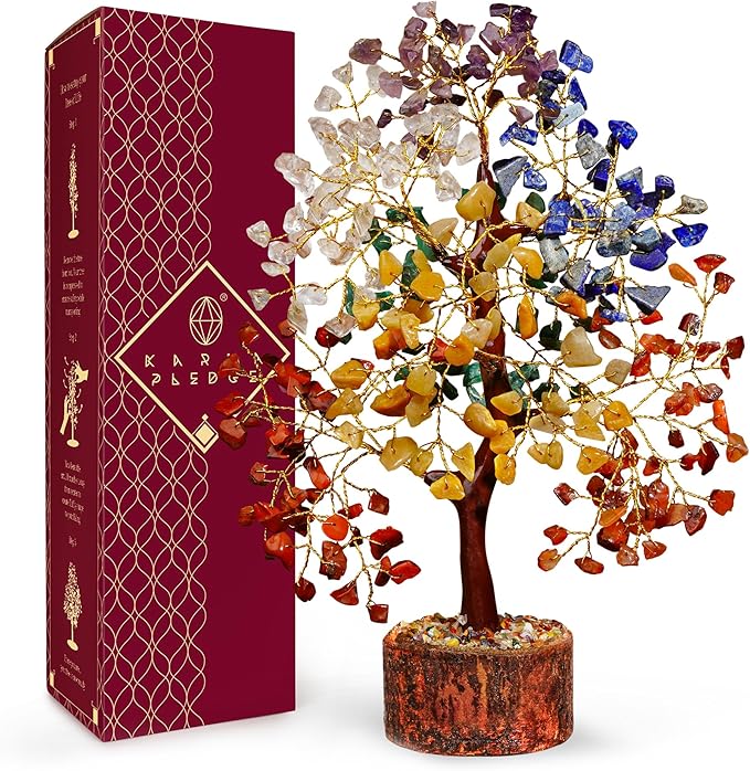 Crystal Tree of Life 7 Chakra Healing Crystals Trees for Home Decor, Office Desk Decor, Boho Decor, Handmade Bonsai Trees for Positive Energy, Money, Good Luck Birthday Gifts for Women, Mom