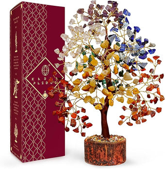 Crystal Tree of Life 7 Chakra Healing Crystals Trees for Home Decor, Office Desk Decor, Boho Decor, Handmade Bonsai Trees for Positive Energy, Money, Good Luck Birthday Gifts for Women, Mom
