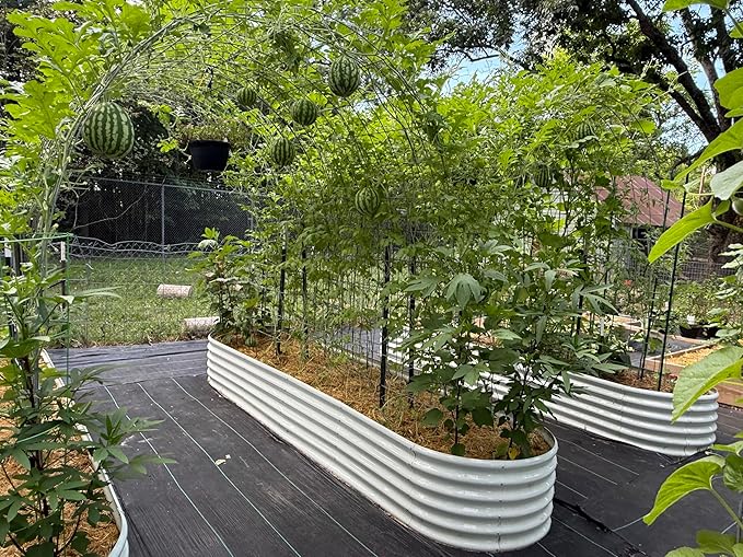 A ANLEOLIFE 14-Piece 18 Inch Tall Raised Garden Beds Kit, Heart-Shaped, Large Oval & Round Metal Planters – Ideal for Backyard Vegetables Flowers Herbs, Antique White