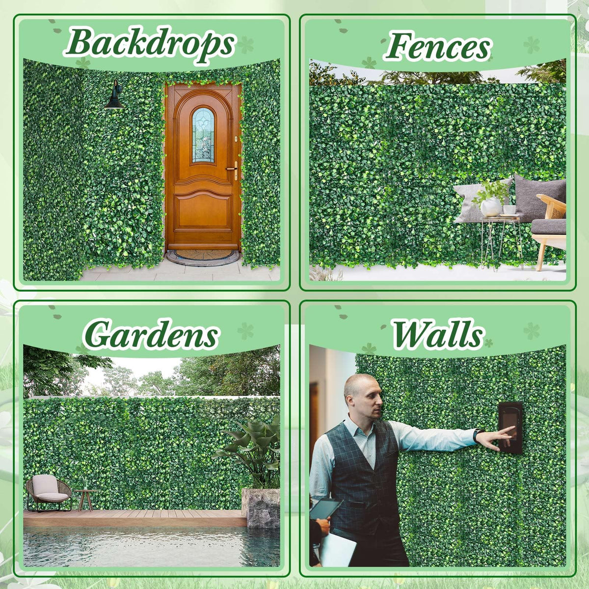 Crowye 36 Pcs 10 x 10 Inch Grass Wall Panel, Artificial Boxwood Wall Panels