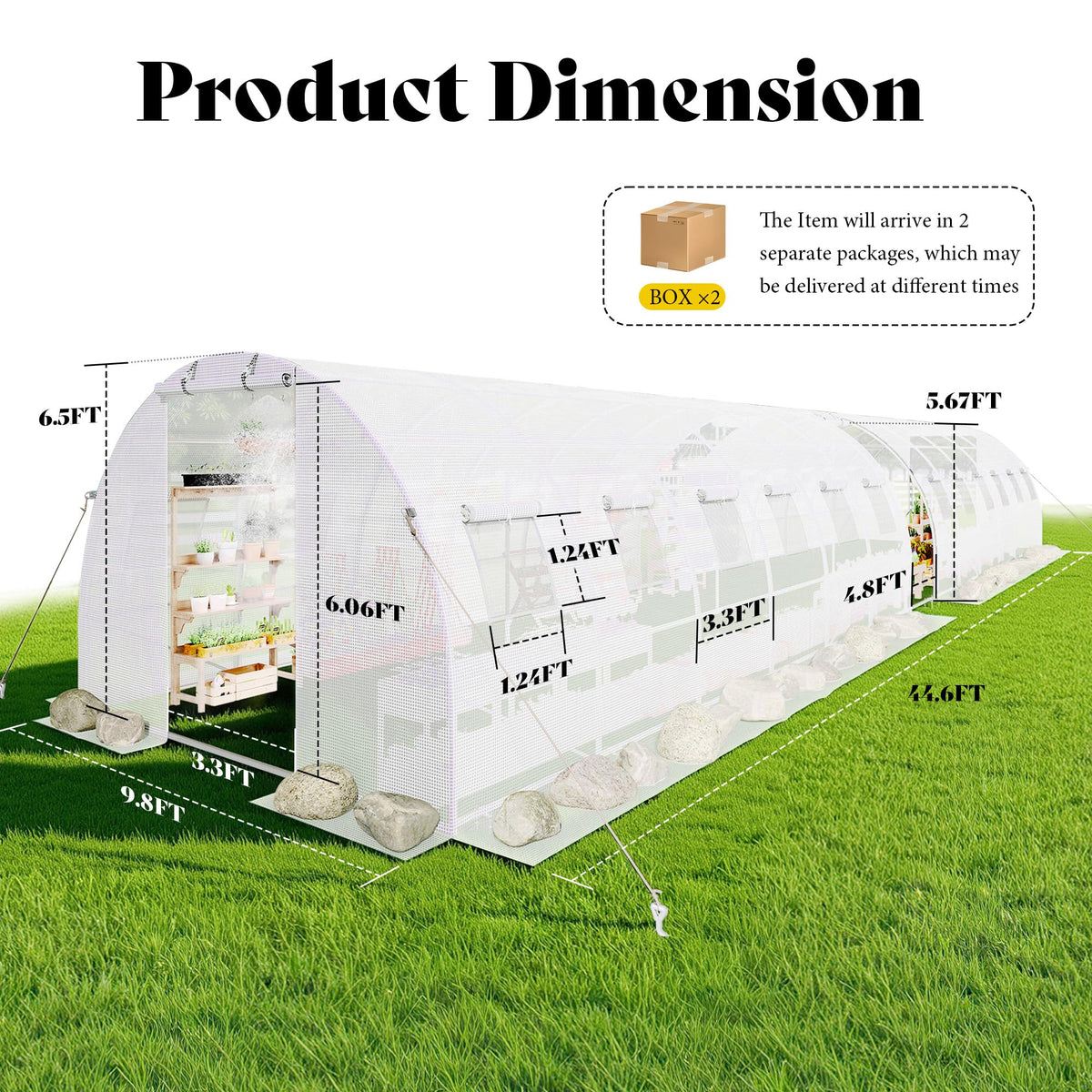 AMERLIFE 10x44 FT White Tunnel Greenhouse Cover (Frame NOT Included)