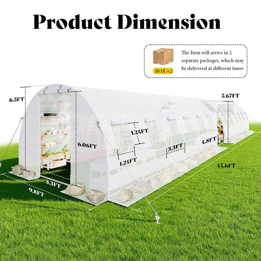 AMERLIFE 10x44 FT White Tunnel Greenhouse Cover (Frame NOT Included)