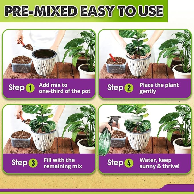 DUSPRO Recycle Fiddle Leaf Fig Soil Specialized for Fiddle Leaf Fig Plant Indoor 5-in-1 Pre-Mixed with Coco Coir, Coconut Fiber, Perlite, Pumice, Pine Bark Ready-to-Use Handmade Mix Drainage 6 QRT