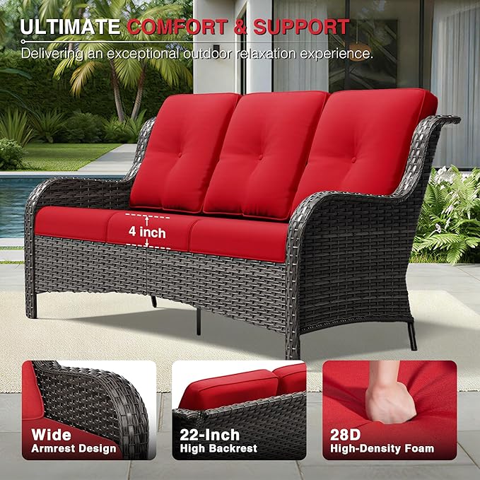 Joyside 5 Piece Wicker Patio Furniture Set, Outdoor Swivel Rocker Patio Chairs with High Back, Deep Seating, Wide Armrest, Thickened Cushions, Outdoor Furniture for Deck, Porch Use